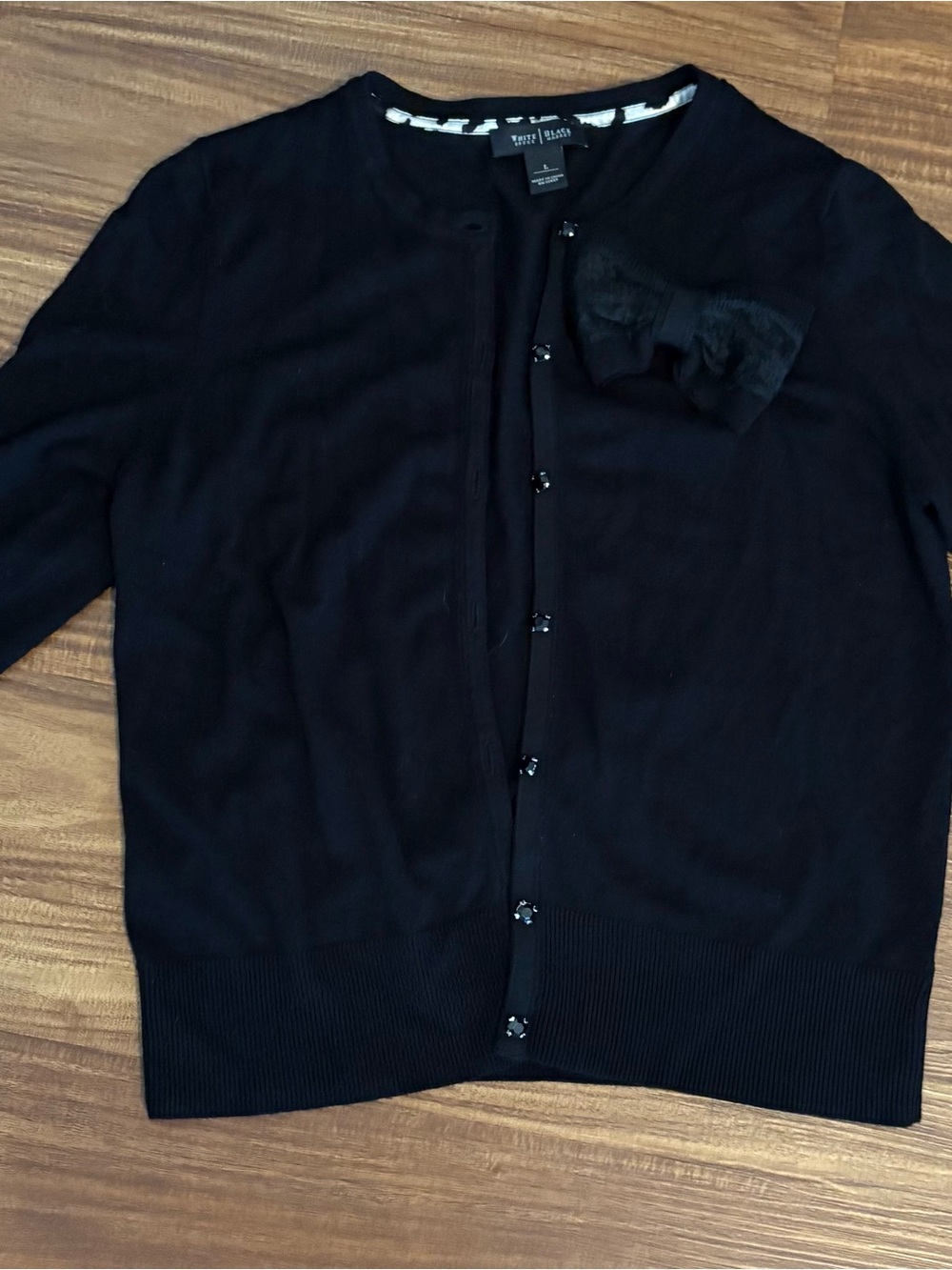 White House Black Market Black Knit Cardigan with Gem Accent